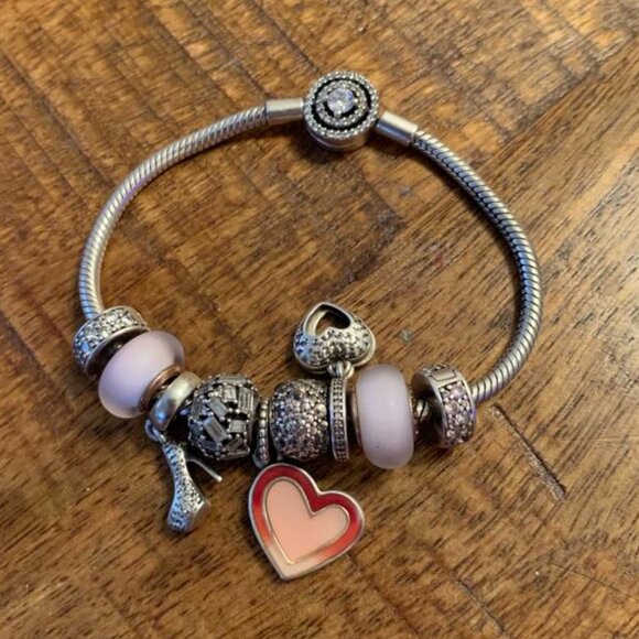 Pandora Moments Halo Snake Chain Bracelet with 9 charms - Picture 1 of 5